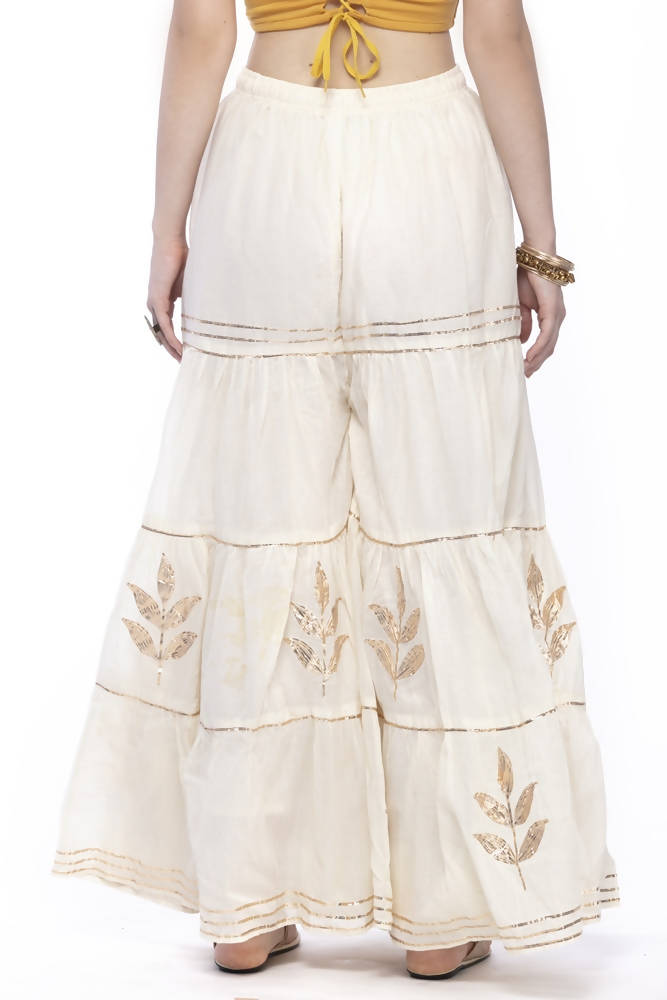 Off White Cotton Sharara Pants with Traditional Gotta Work Detailing