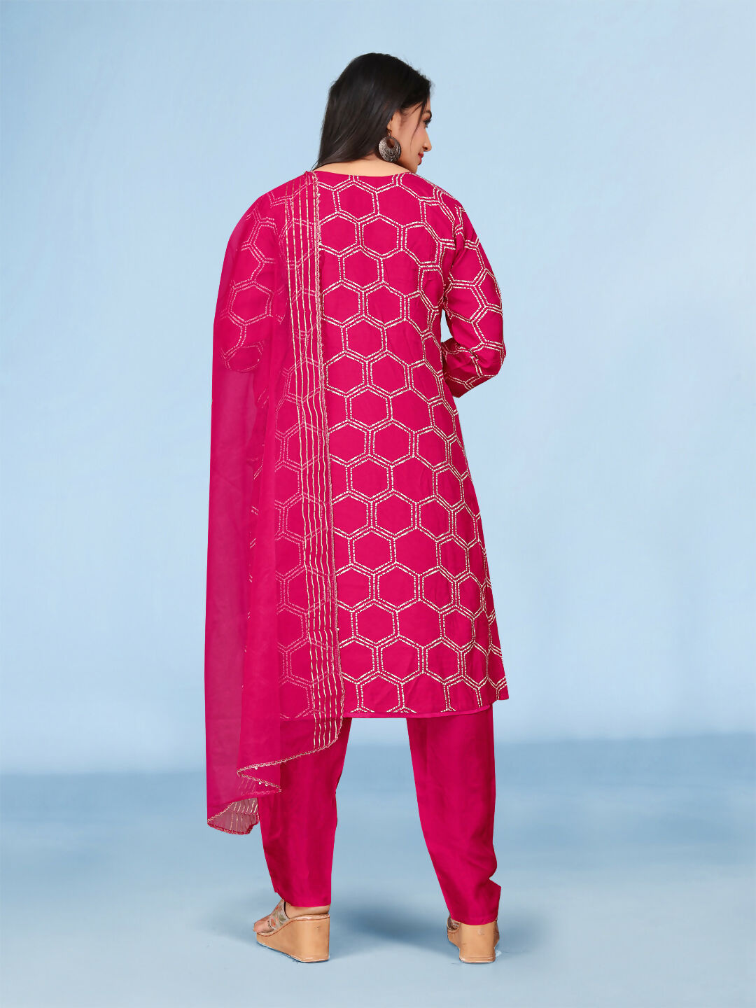 Rani Premium Pure Viscose Dola Silk Handwork Kurta Set with Dupatta