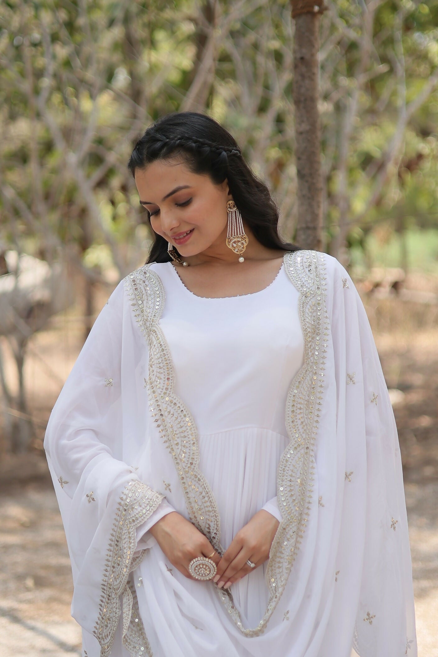 White Georgette Sequence Embroidery Kurta Set