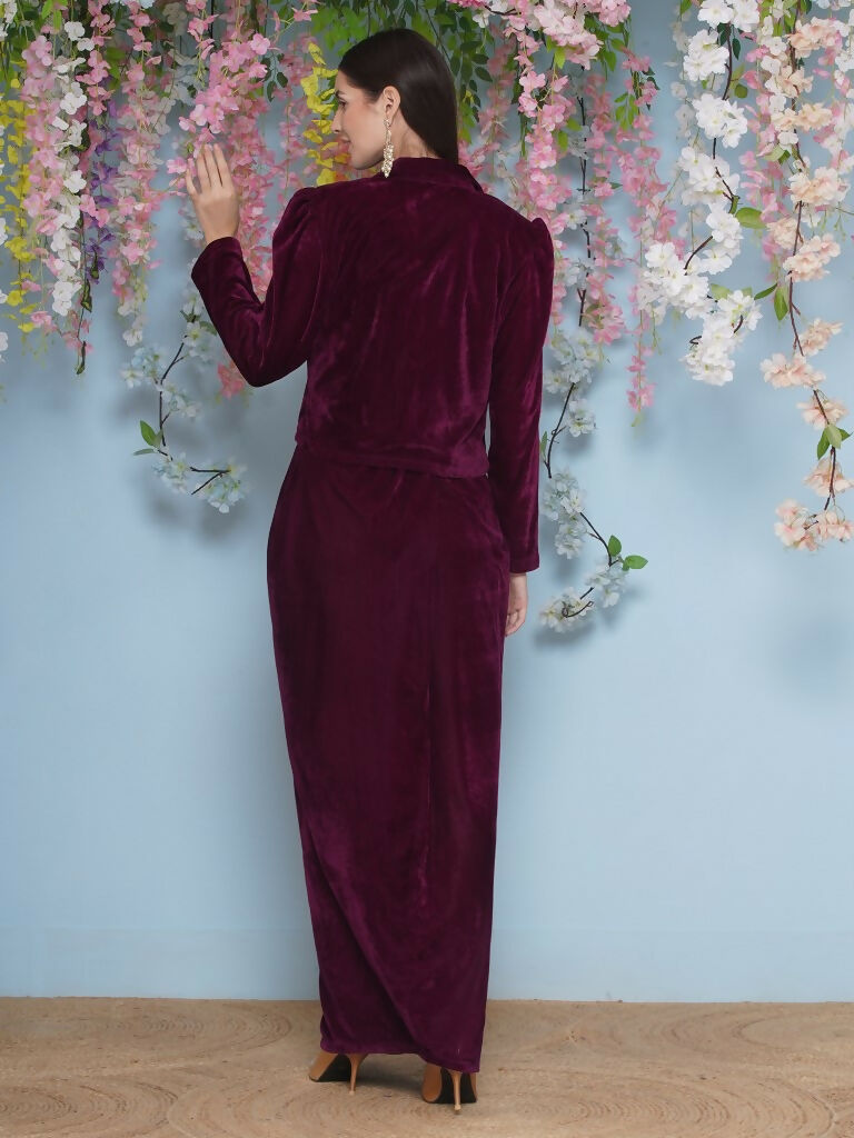 Joban Fashion Wine Hand Embellished Jacket with inner and skirt