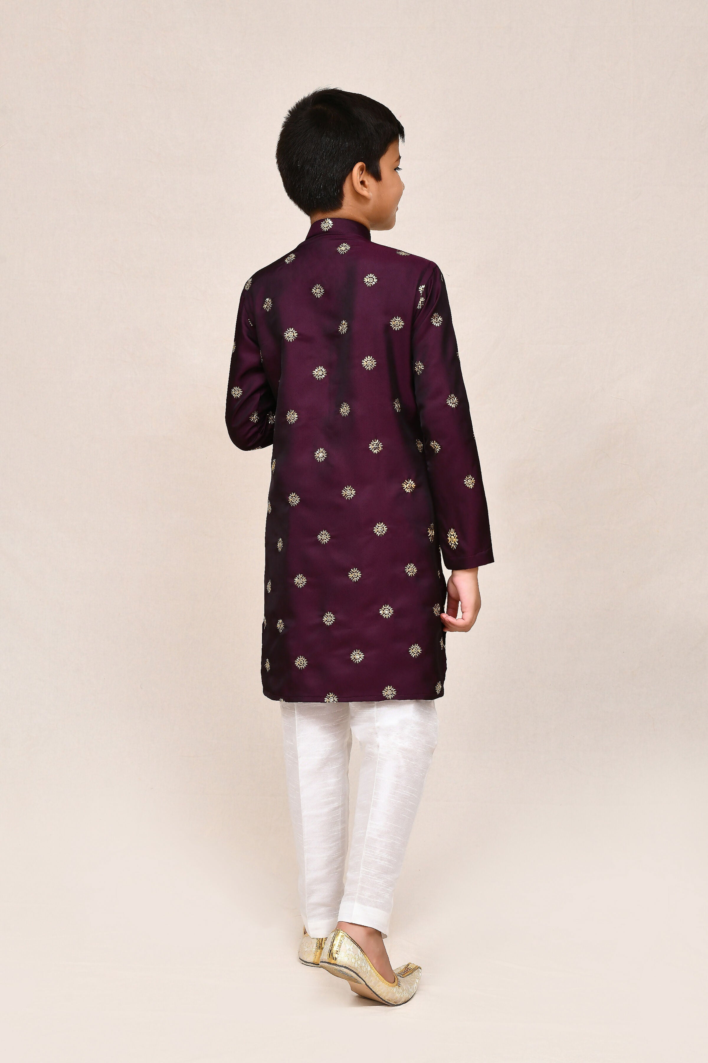 Magenta Satin Silk Kurta Set with Straight Fit Pants