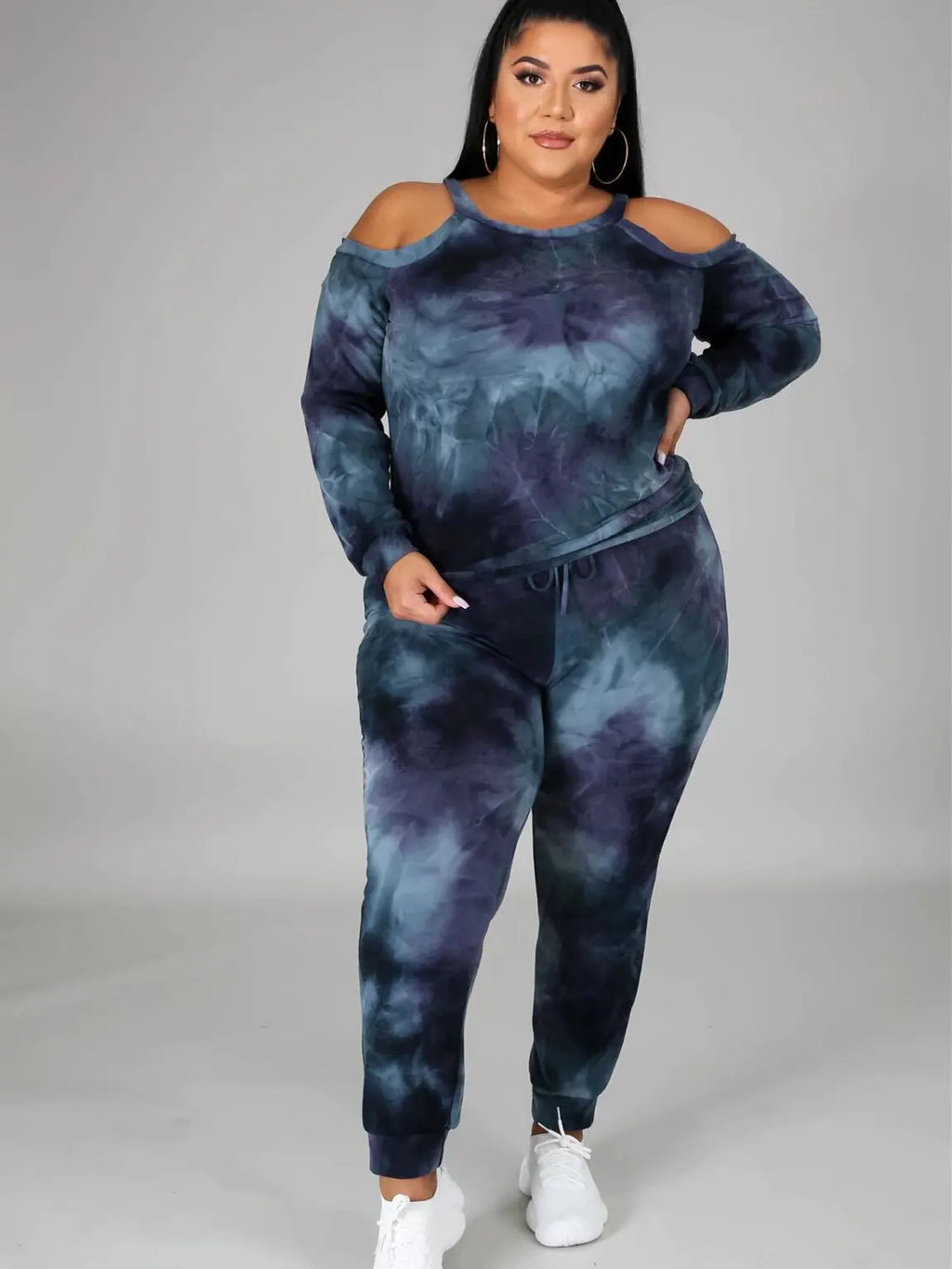 Women's Plus Size Off Shoulder Tie Dye Casual Suit