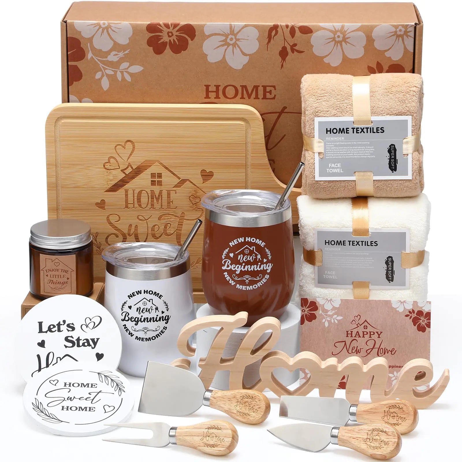 RimCereal Housewarming Gifts for New Home 19 Pieces House Warming Gifts Set for Couples Women Men Friend Home Sweet Home Housewarming Gift Basket for New House Apartment Kitchen Dinner Set