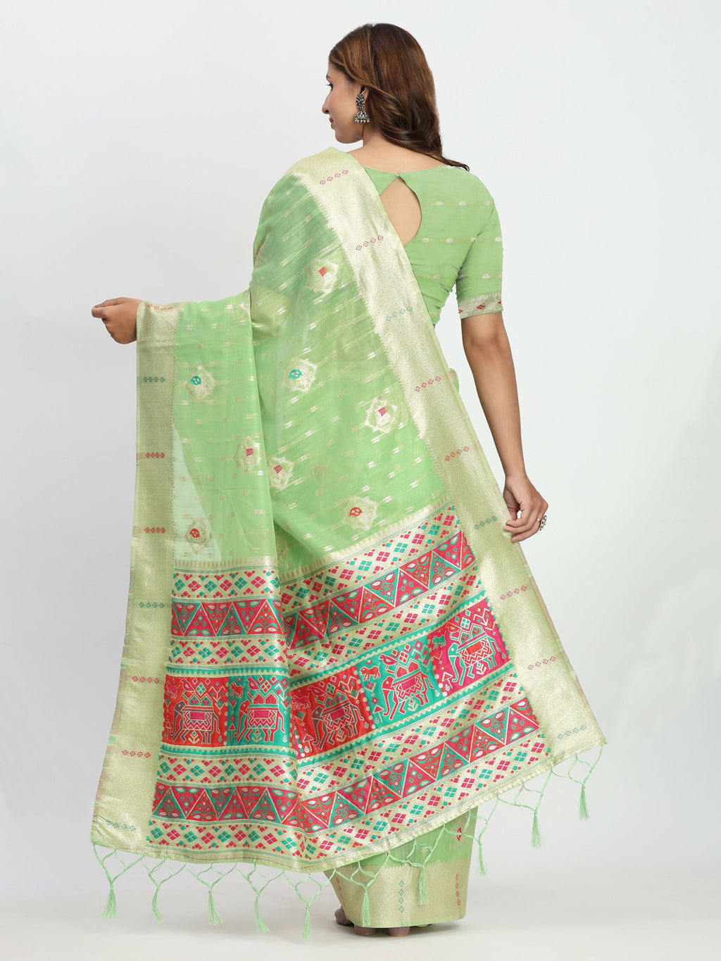 Shree Shyam Fashion Linen Cotton Light Green Saree