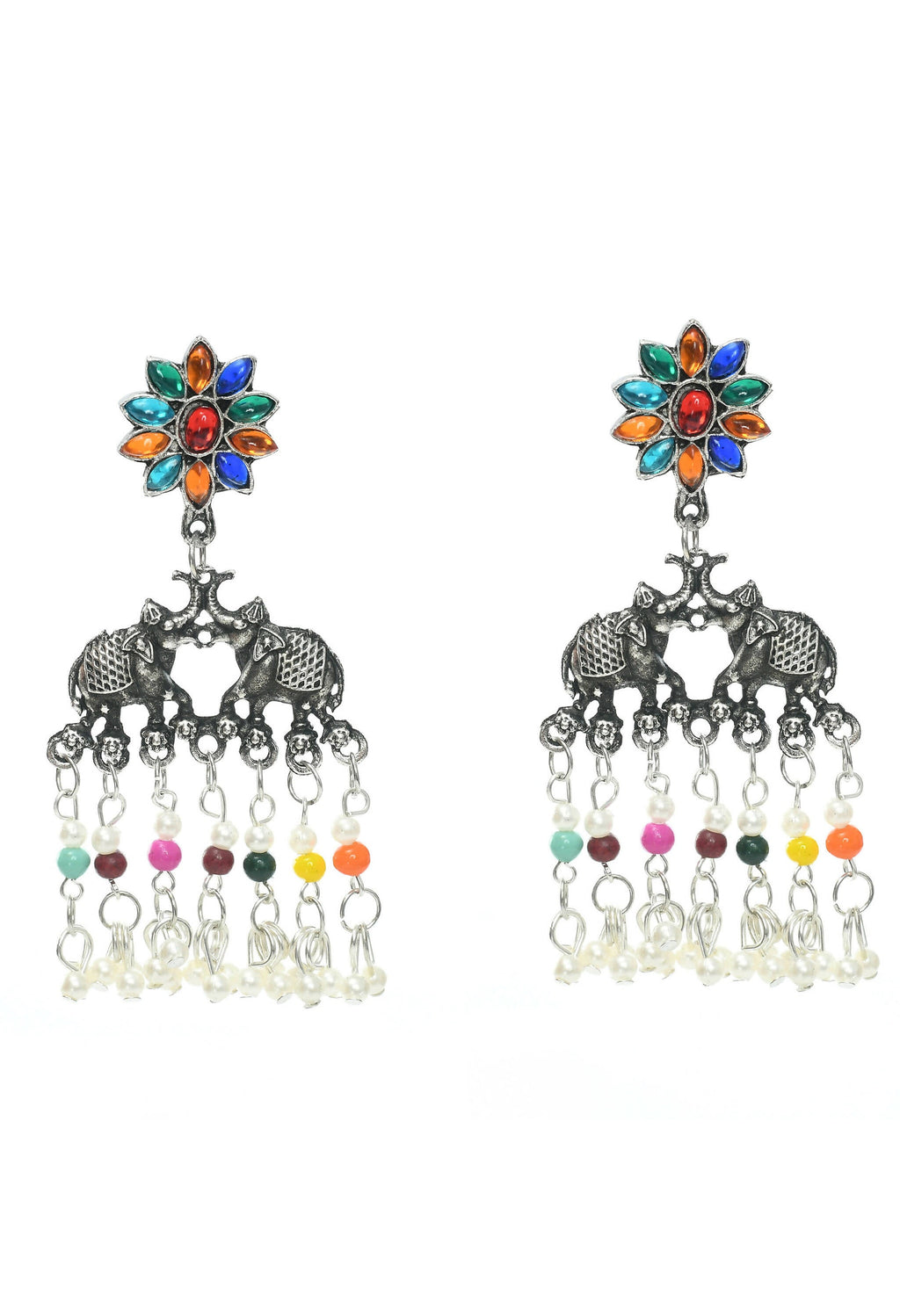 Multi-Color Elephant Design Choker in Silver-Plated Finish
