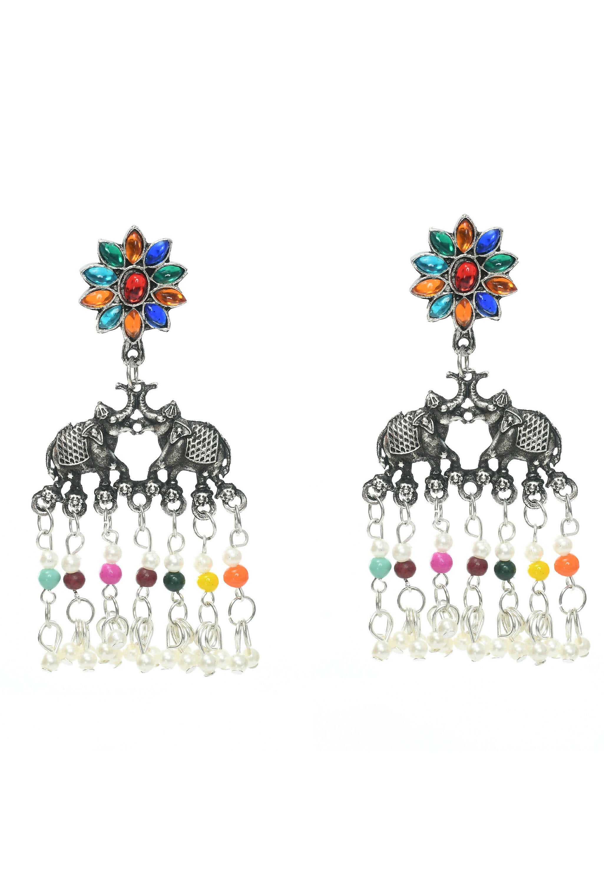 Multi-Color Elephant Design Choker in Silver-Plated Finish