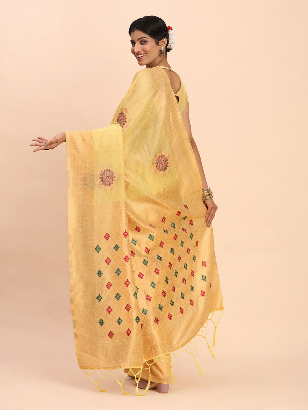 Shree Shyam Fashion Linen Cotton Yellow Saree