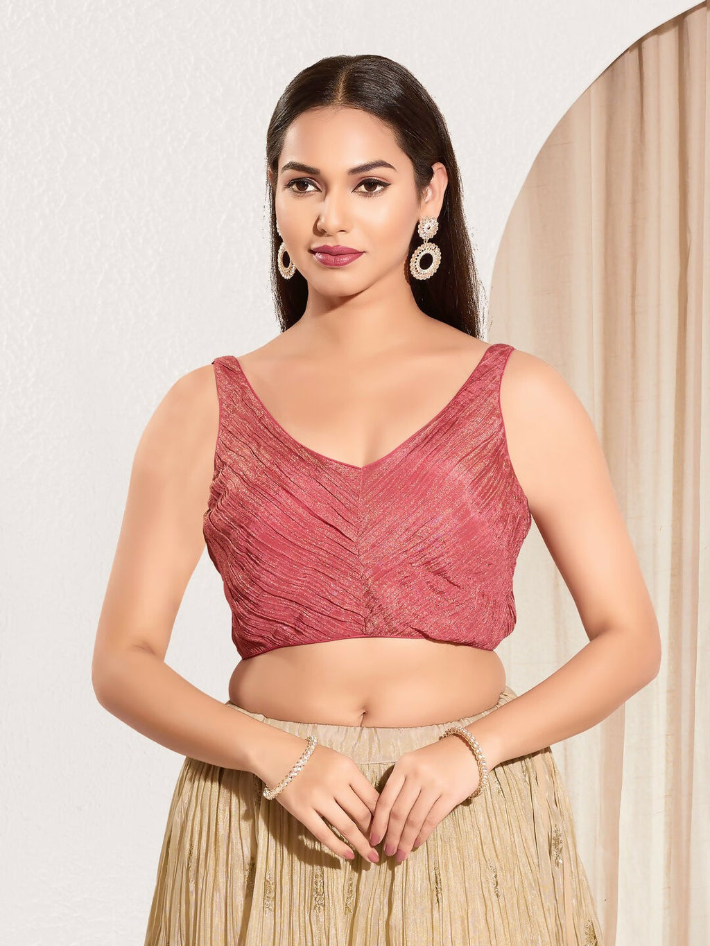 Onion pink tissue sleeveless blouse with sweetheart neckline