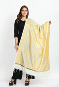 Elegant cream Banarsi silk dupatta with intricate all-over woven patterns