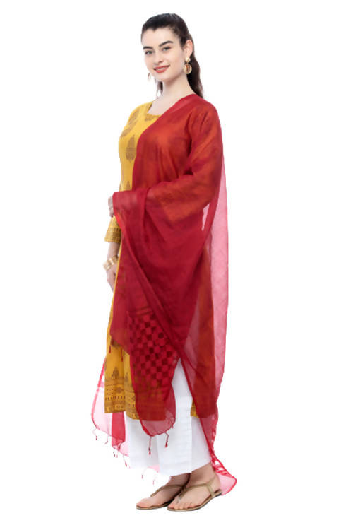 Maroon Buta Cut Kota Cotton Dupatta