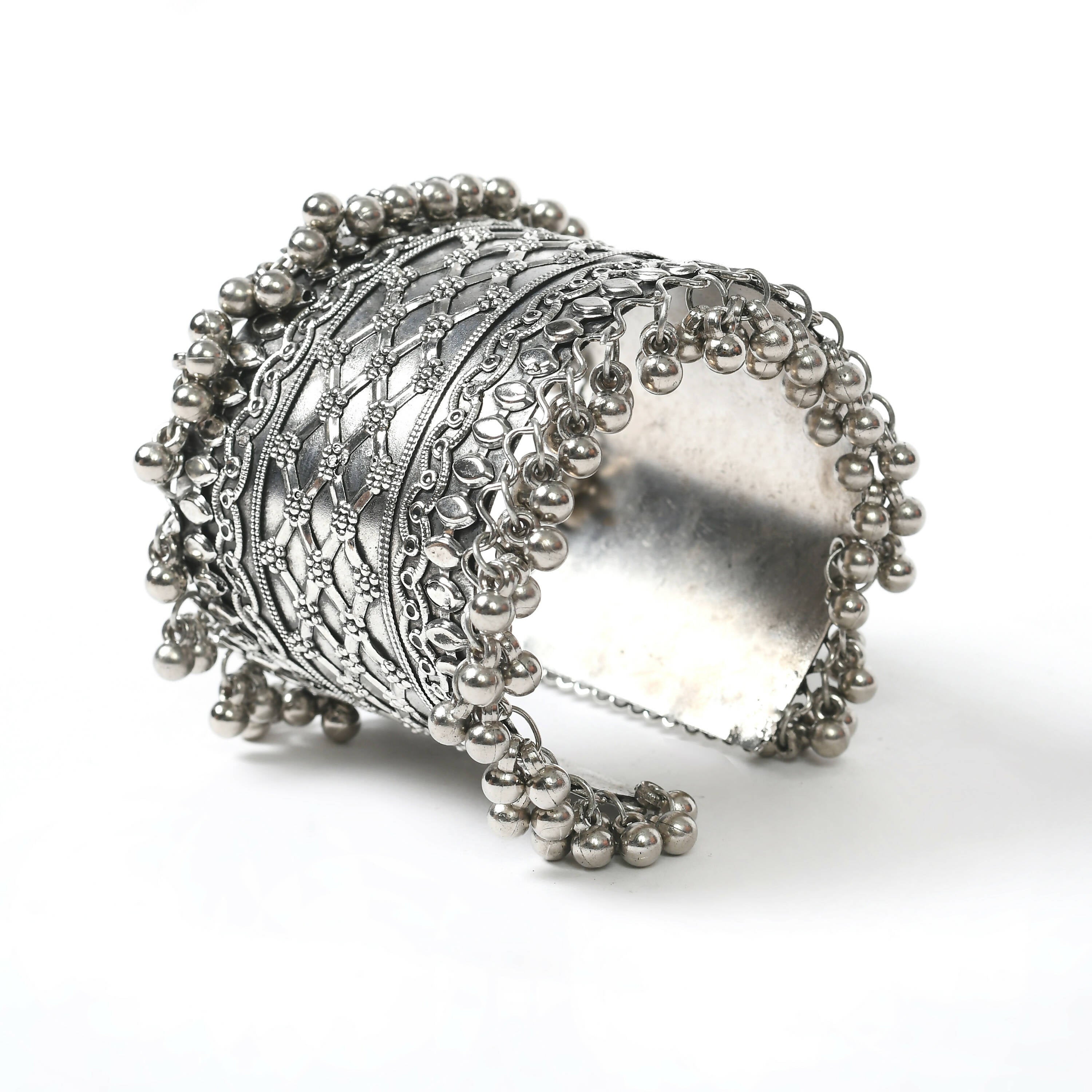 Oxidised Silver-Plated Ghungroo Handcraft Bracelet - Design 026