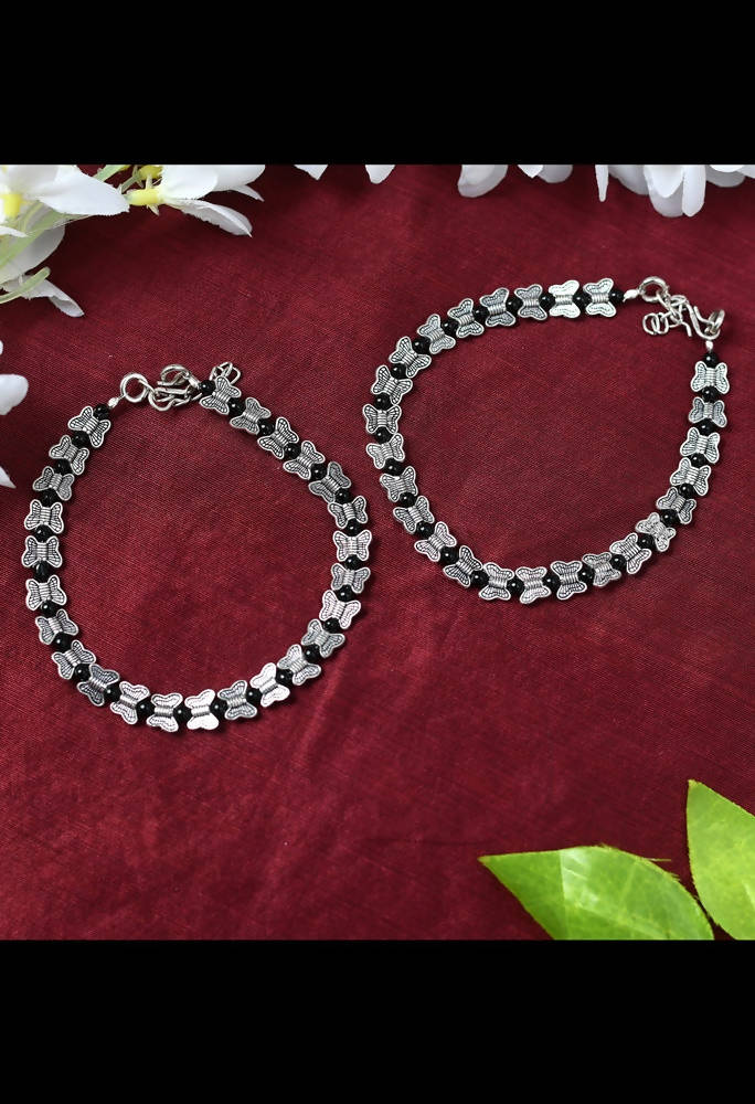 Oxidised Silver Butterfly Anklet for Women