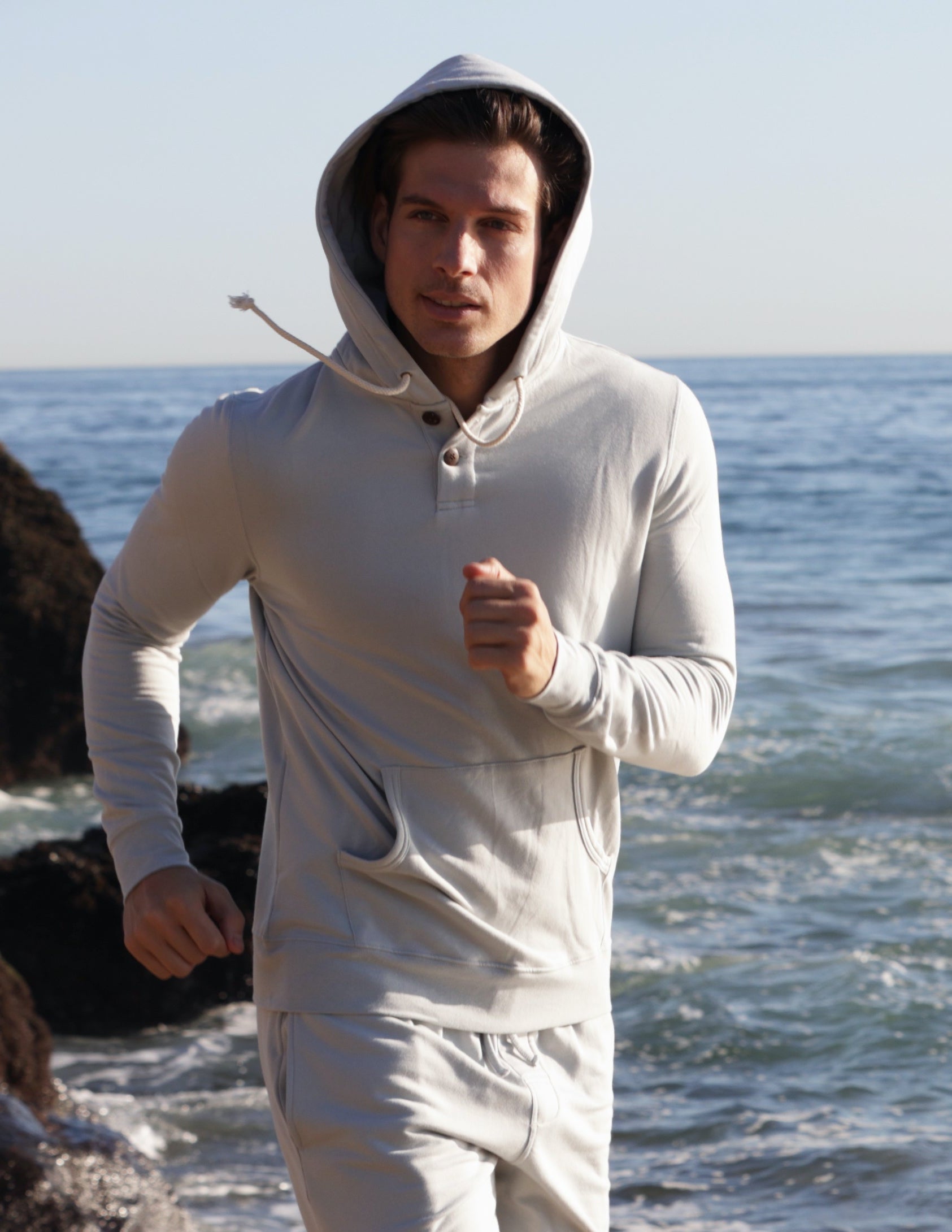 Men's Henley Bamboo Viscose Fleece Hoodie