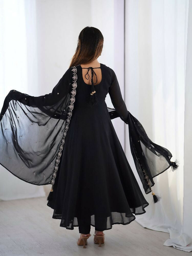 Joban Fashion Black Kurta Set Georgette Sequence Embroidery Work
