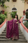 Joban Fashion Wine chinon Sequence Embroidery Work Kurta Set