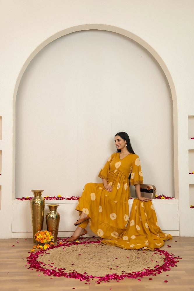 Musard Yellow Tie & Dye Cotton Suit Set for Women