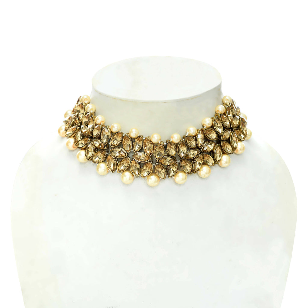 Golden Kundan and Pearl Statement Choker Necklace for Women