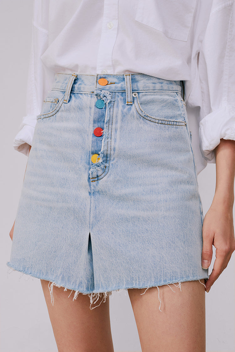 Rainbow Pleat Skort - High-Rise Denim