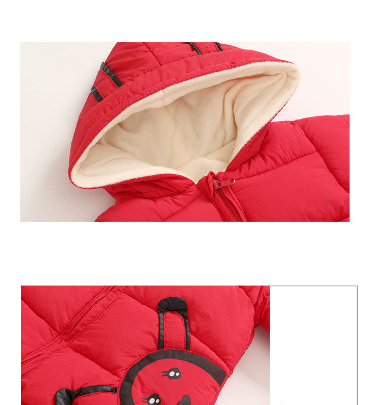 Baby Hooded Winter Snowsuit Jumpsuit with Bear Ears for Newborns