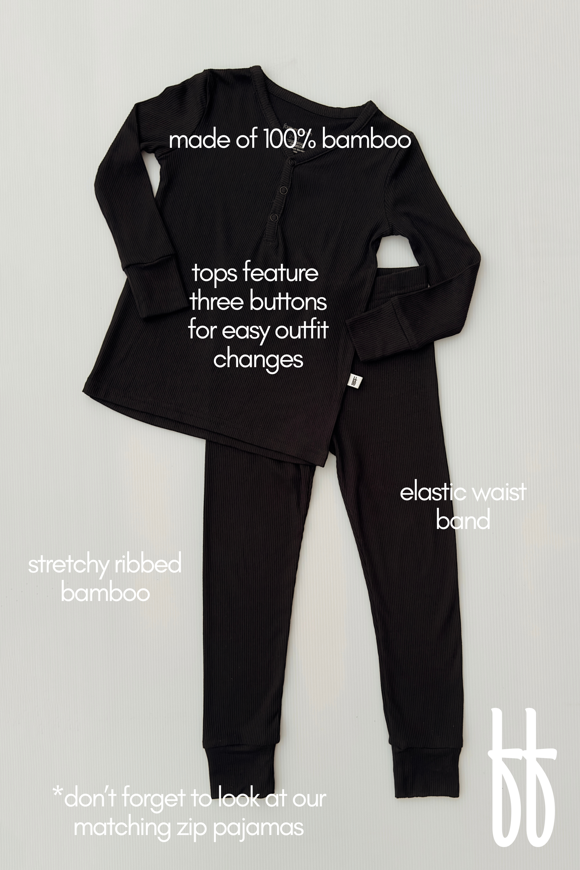 Bamboo Two Piece Pajamas | Ribbed Black