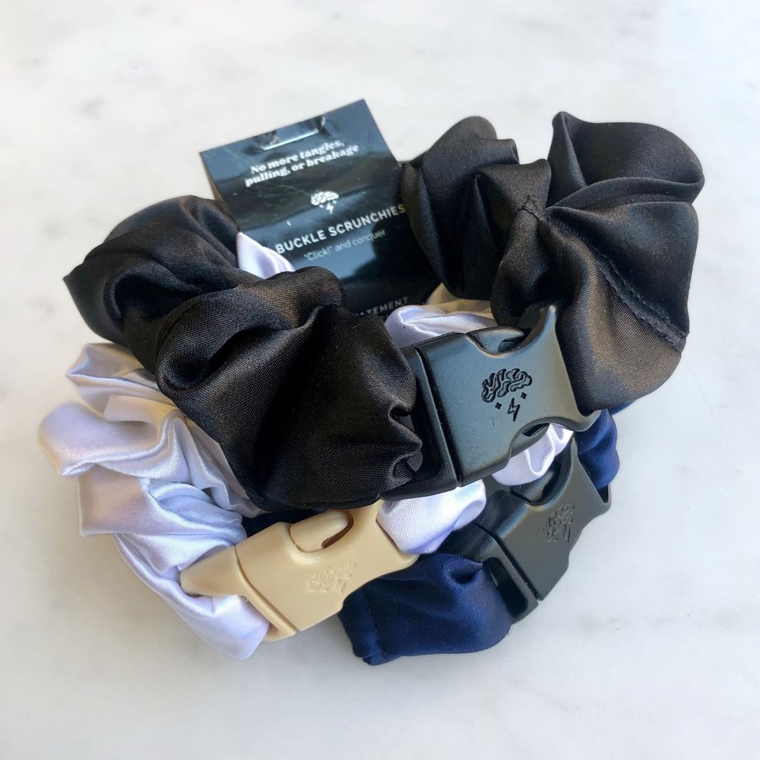 3-Pack Neutral Satin Hair Scrunchies - Black, White, Navy Blue