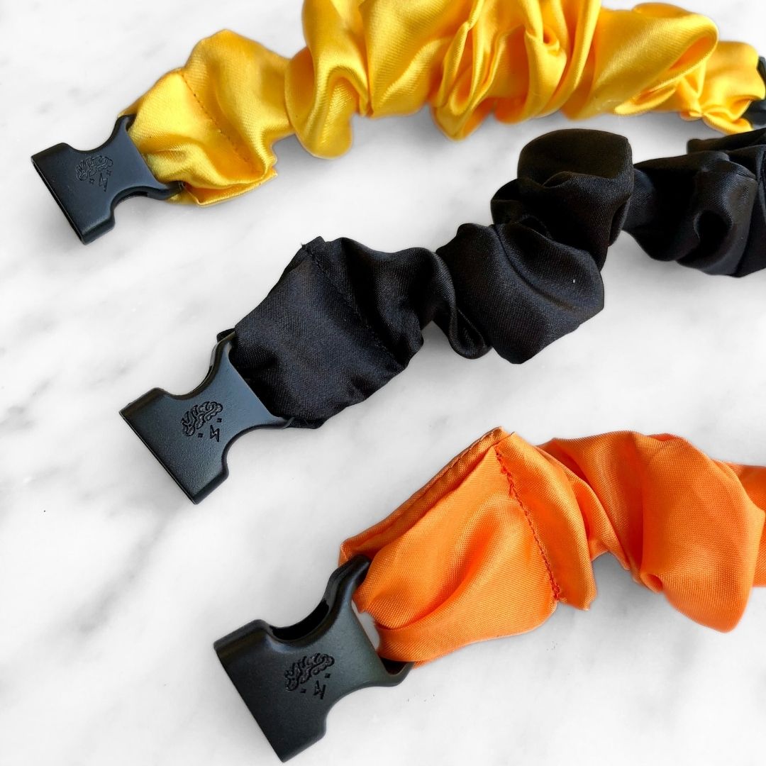 3-Pack Halloween Satin Hair Scrunchies - Orange, Yellow, Black