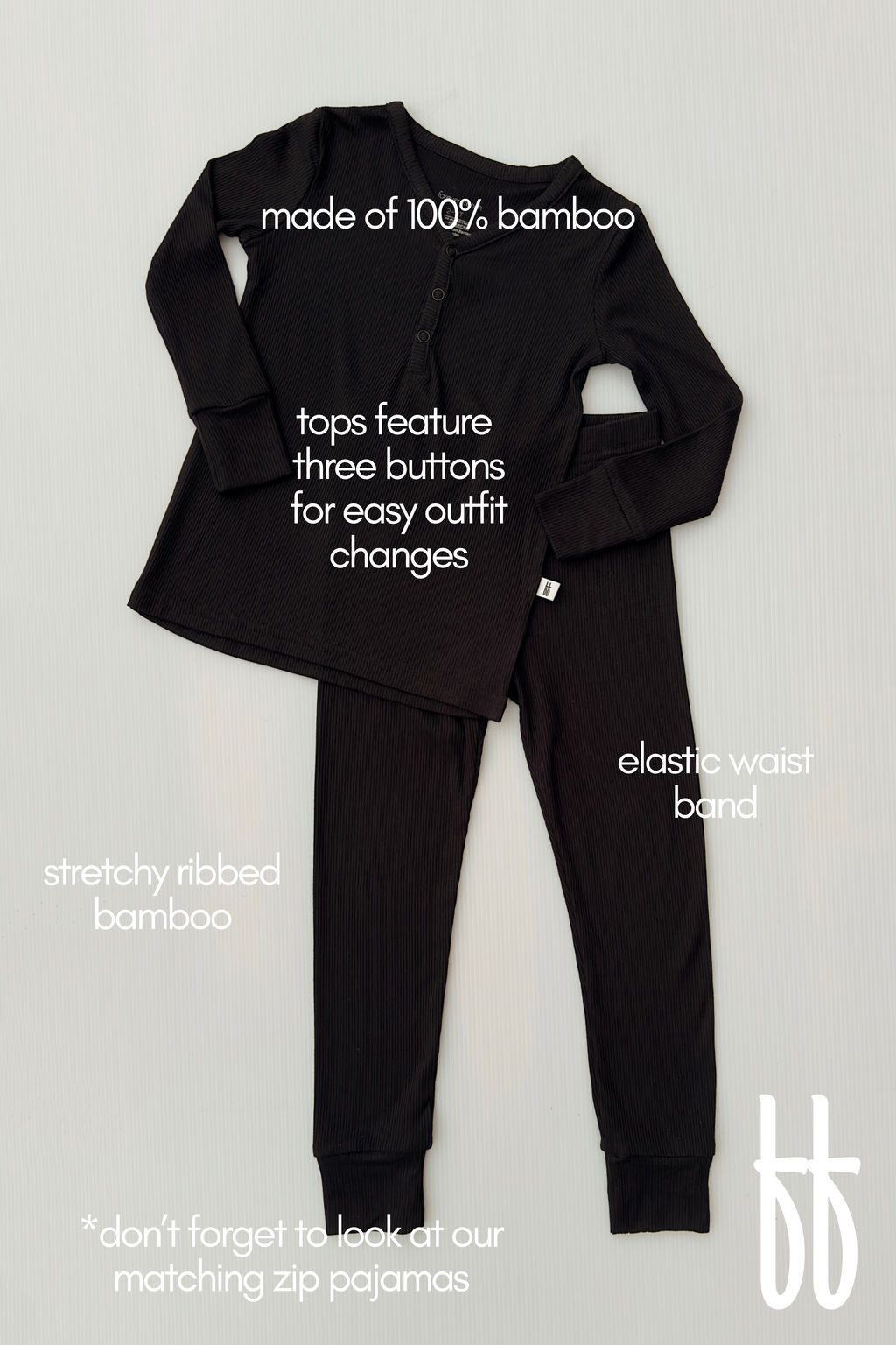 Bamboo Two Piece Pajamas | Ribbed Black