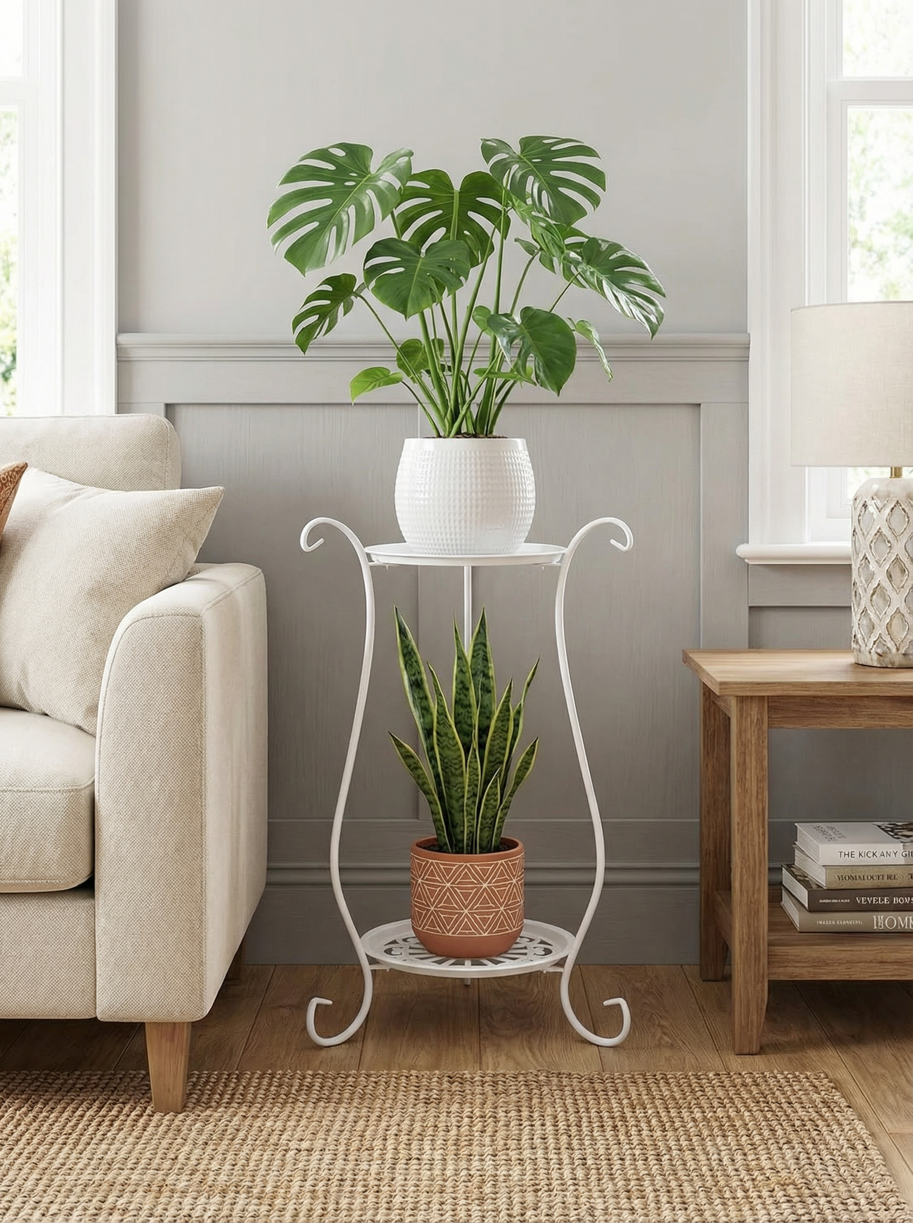 Two-Tier Metal Plant Stand, Modern Indoor & Outdoor Flower Rack