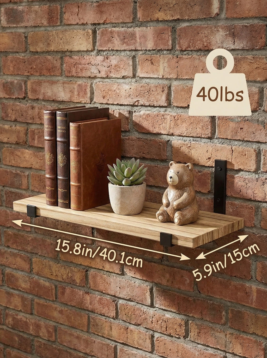 Rustic Wood Floating Shelves with Industrial Metal Brackets