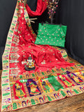 Premium red Vichitra Silk saree with intricate embroidery and diamond work on both sides with matching blouse
