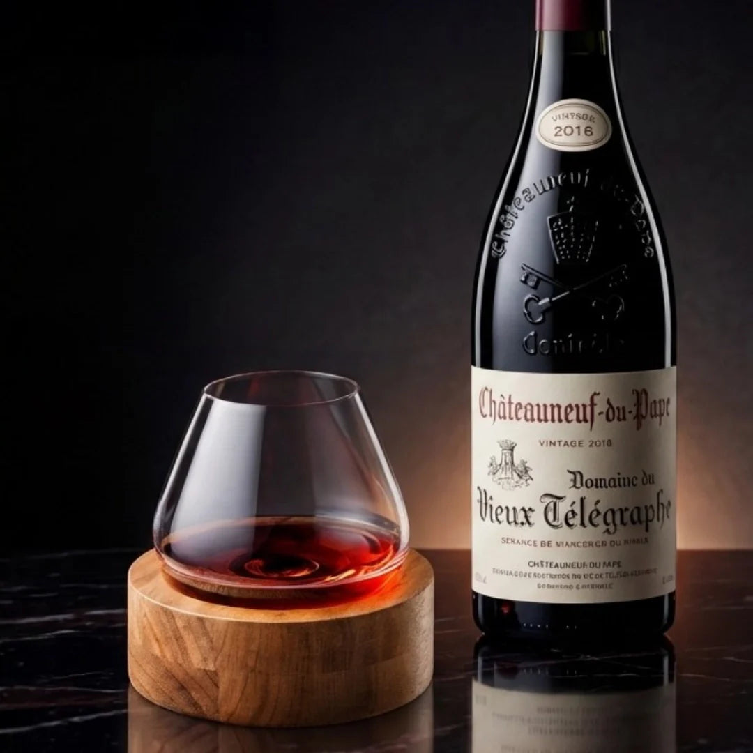 Rotating Crystal Wine Glass with Wooden Coaster for Aeration