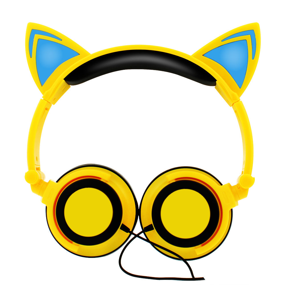 Purple Cat Ear Kids Headphones with LED Lights & Safe Volume Control