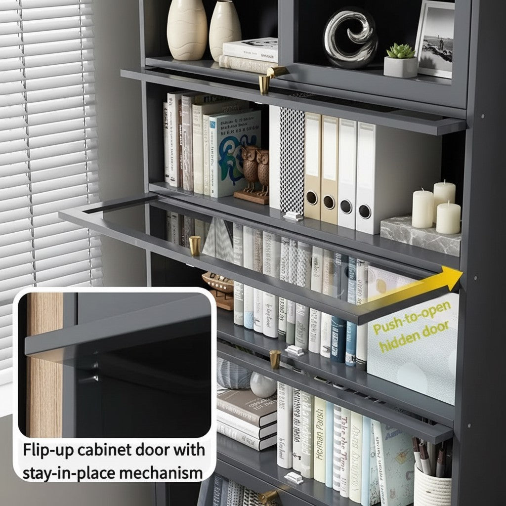 Tall 4-Tier Bamboo Bookshelf with Modern Clear Acrylic Doors