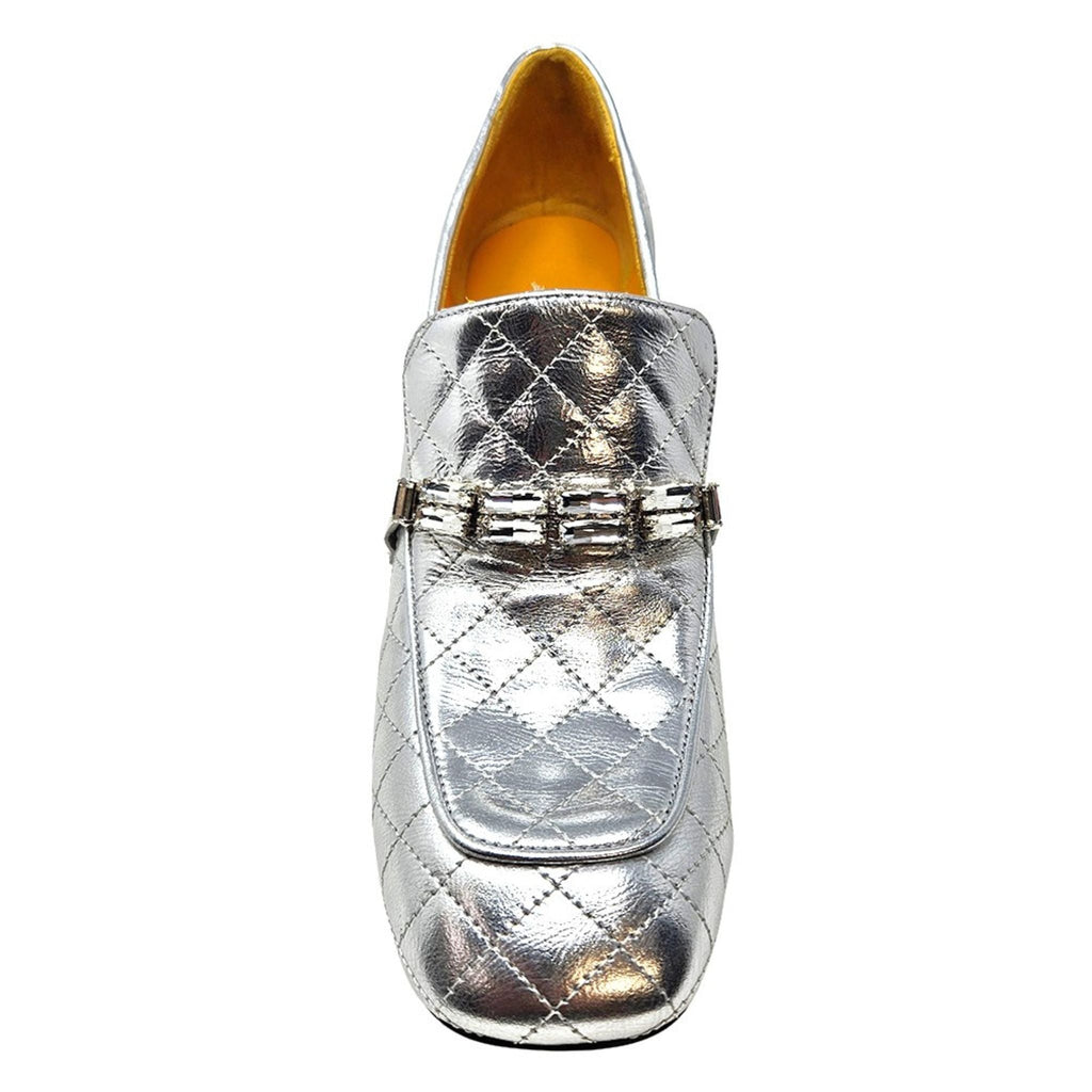 Silver Leather Quilted Loafer