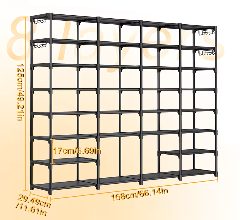Multi-Layer Shoe Rack Organizer with Hooks - Large Capacity Shelf