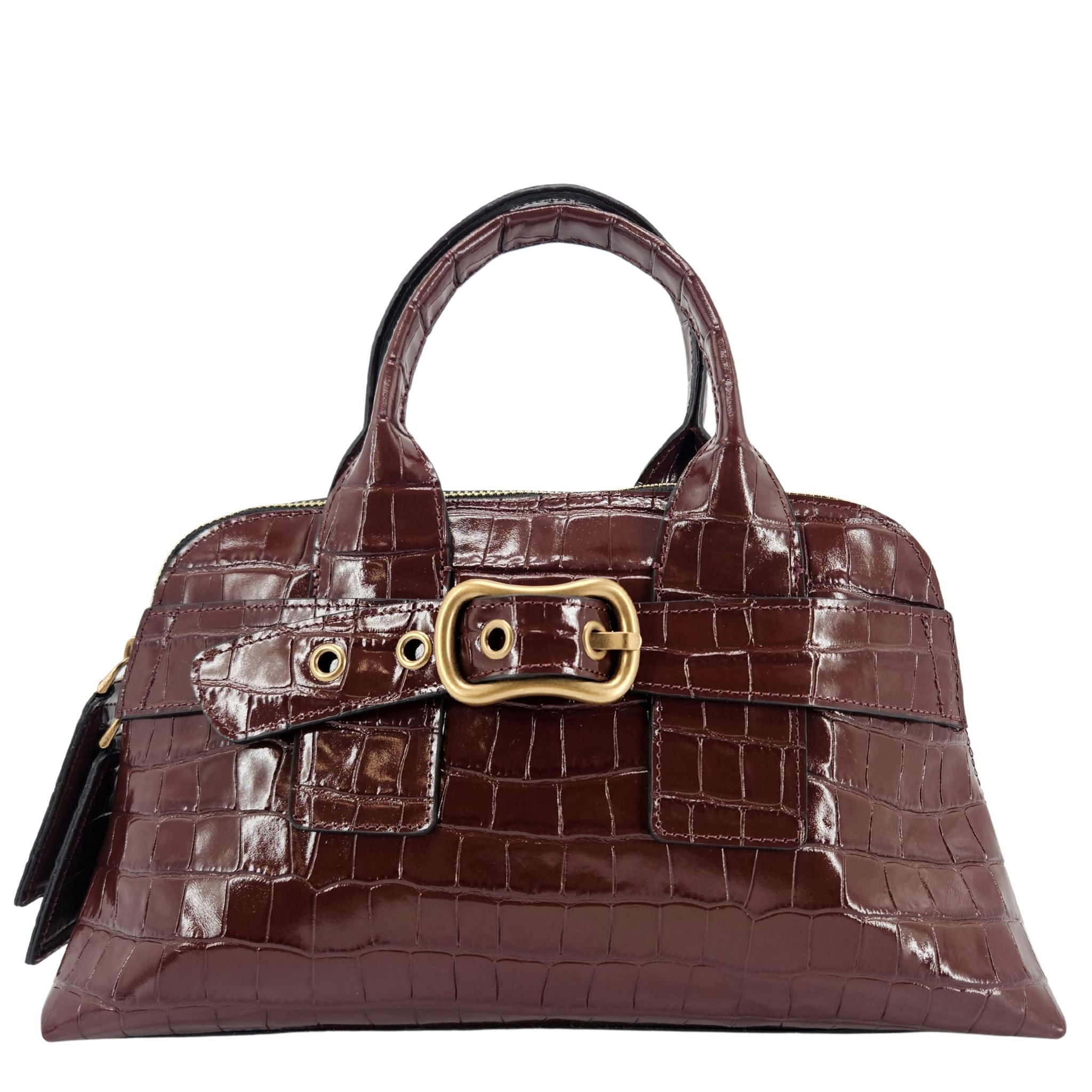 Niky Mid Brown Moc Croc Leather Mini tote Bag