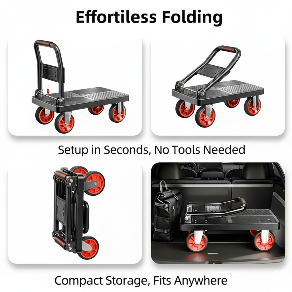 Heavy Duty Folding Platform Cart with Secure Strap