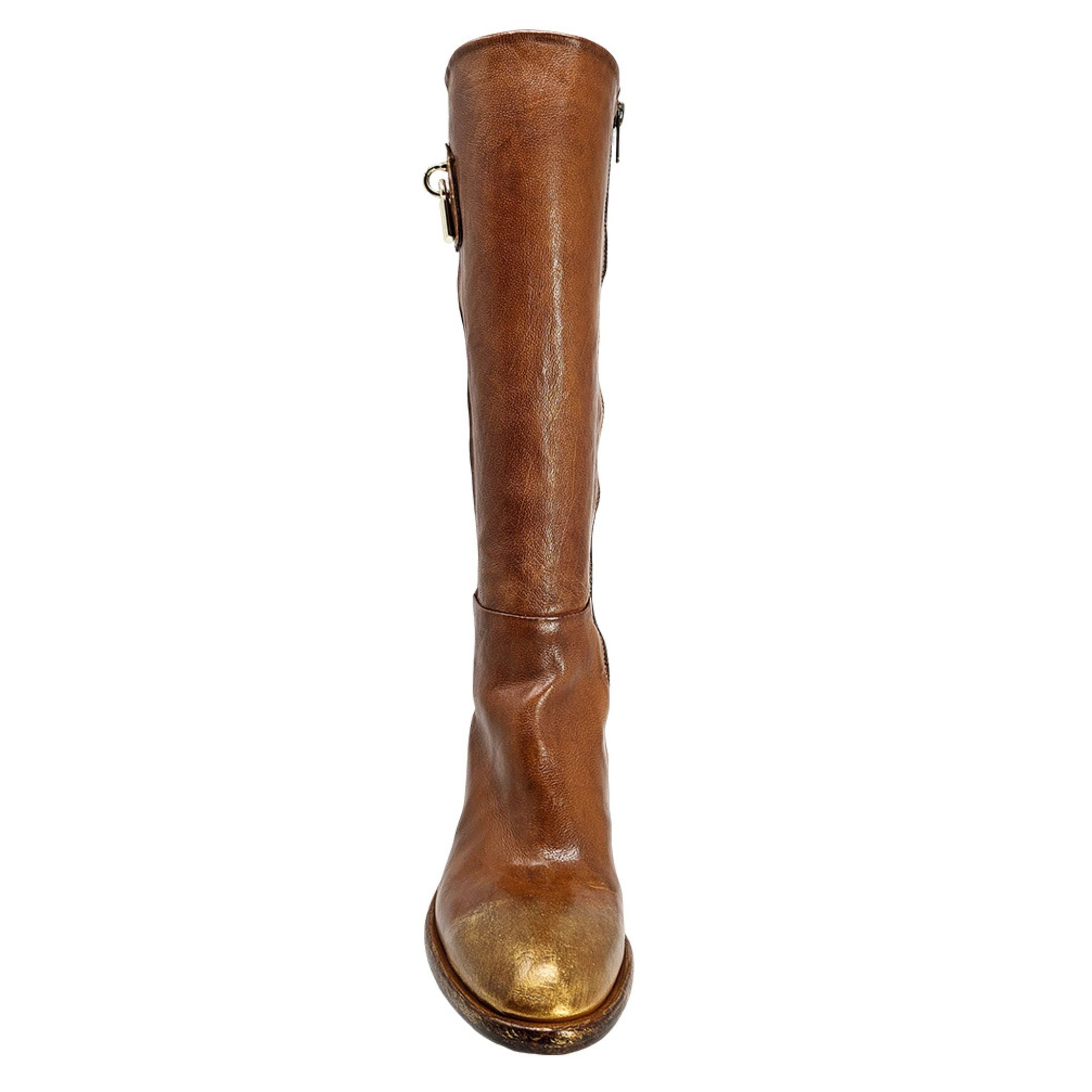 Tall Cognac Hand Rubbed Lock Boot