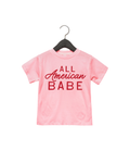 All American Babe graphic t-shirt for kids in pink, cream, or white.