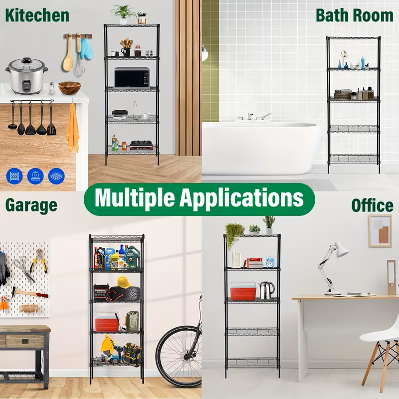 Adjustable Industrial Metal Wire Shelving Unit, Matte Black