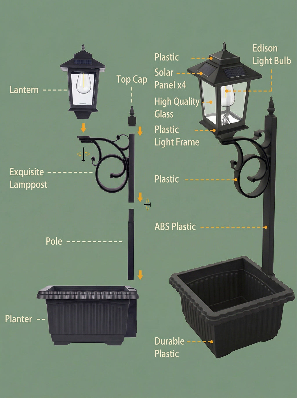 Solar Lamp Post with Flower Pot - Traditional Outdoor Garden Light