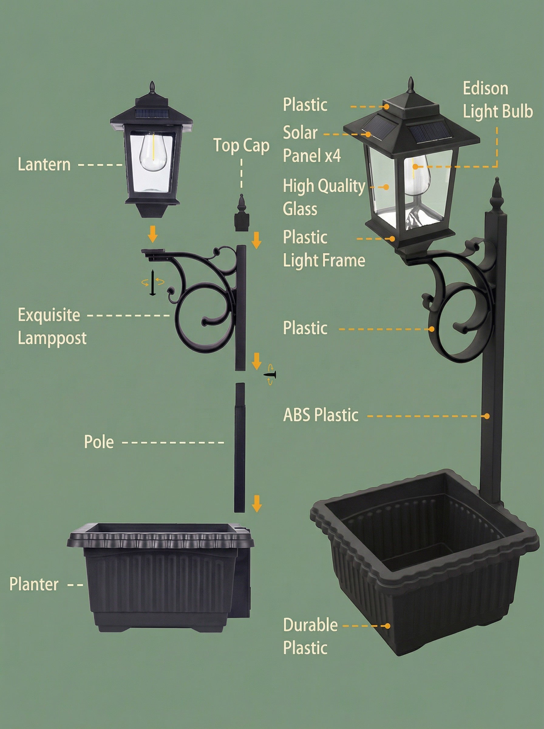 Solar Lamp Post with Flower Pot - Traditional Outdoor Garden Light