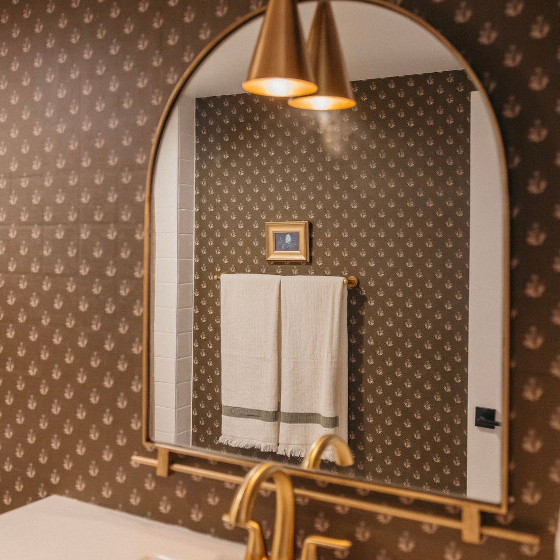 Mulberry Court floral wallpaper in elegant beige and brown shades