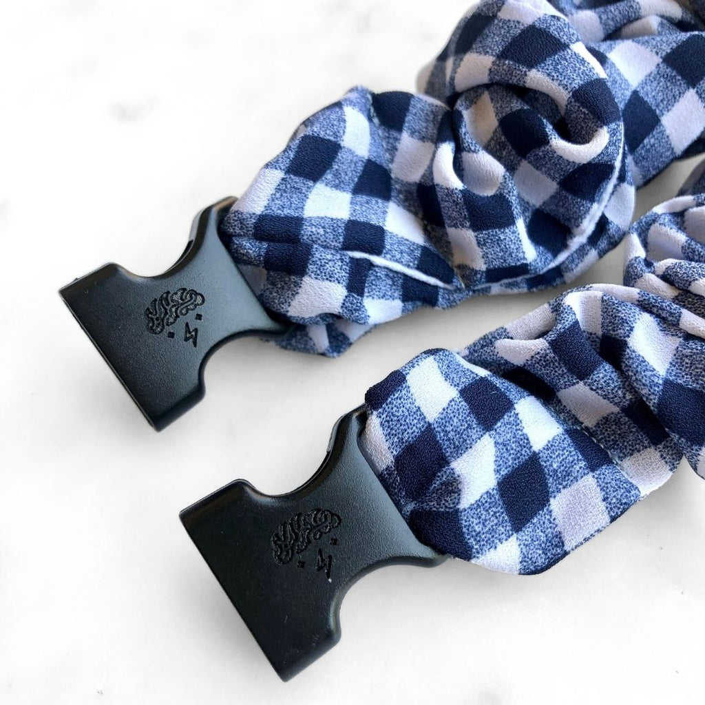 Gingham Navy Buckle Scrunchie Hair Tie