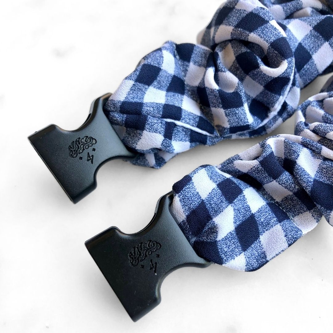 Gingham Navy Buckle Scrunchie Hair Tie