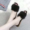 Trendy women's faux fur slides with open-toe design and non-slip sole