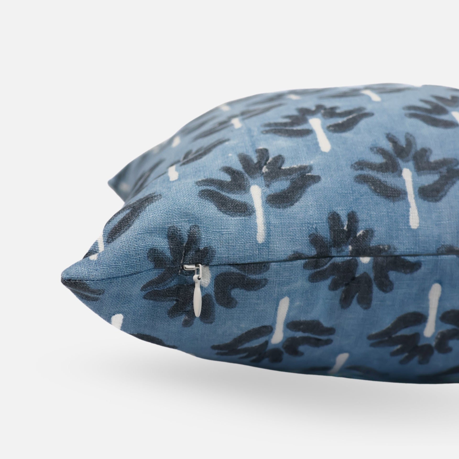Zeenat Hand-Block Printed Linen Throw Pillow Cover in Steel Blue