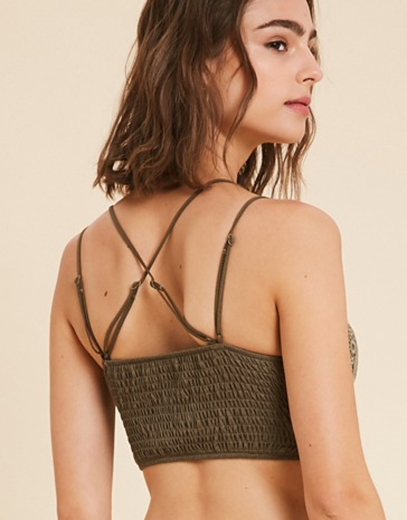 Doily Crochet Lace Bralette in Olive with X-Strap Detail
