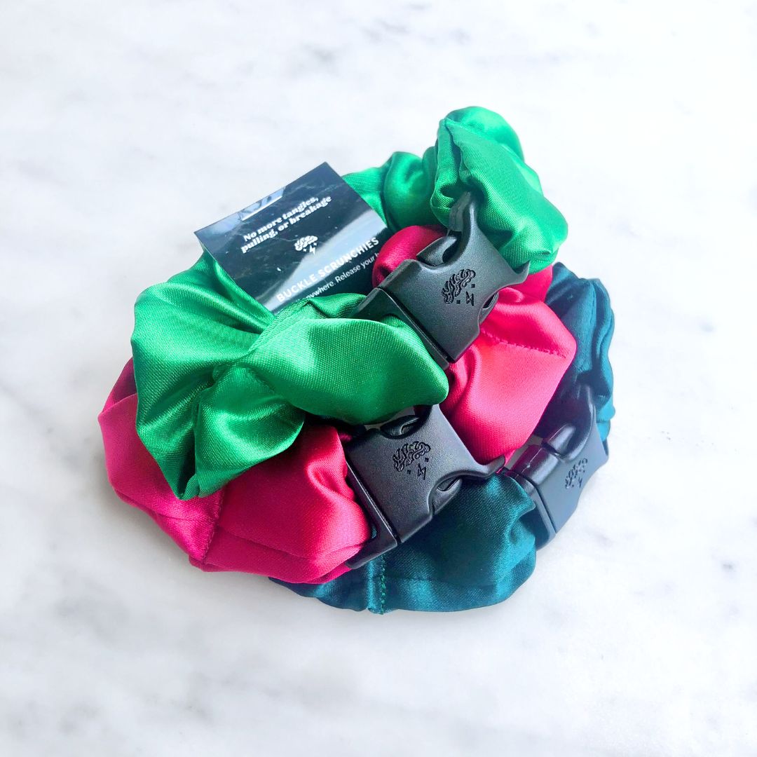 Watermelon Mix - 3-Pack Vibrant Buckle Scrunchies Bundle - No Snagging, No Tangles