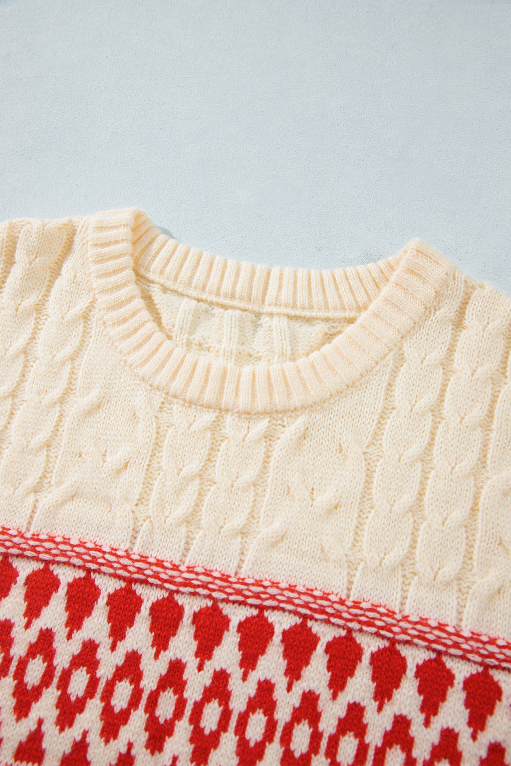 Western Fair Isle Cable Knit Round Neck Sweater